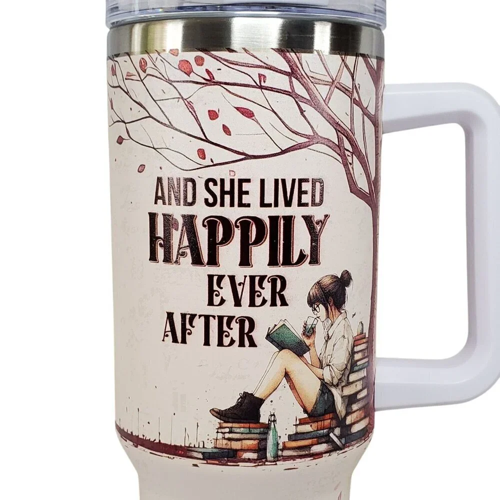 Just A Girl Who Loves Books Travel Tumbler 40 Oz Handle & Lid Book Worm Gift